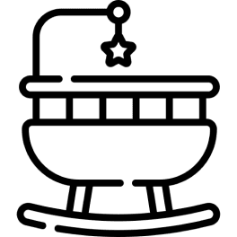 Icon of a rocking cradle with a hanging star mobile.