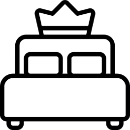 Icon of a bed with two pillows and a crown on top.
