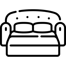 Line drawing of a bed with a headboard, two pillows, and a blanket.